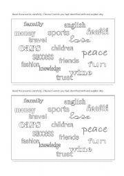 English worksheet: About me words