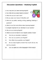 English worksheet: Learning English Discussion Questions