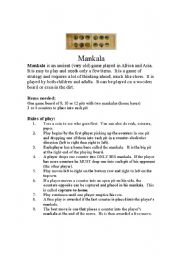 English Worksheet: Mankala-Ancient Asian and African game