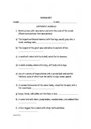 English Worksheet: ANIMAL MATCHING, IMAGE AND DESCRIPTION