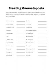 English Worksheet: Creating Onomatopoeia