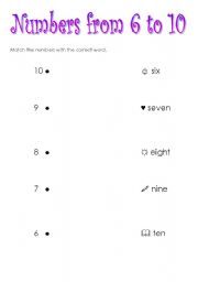 English worksheet: NUMBERS FROM 6 TO 10