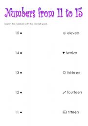 English worksheet: NUMBERS FROM 11 TO 15