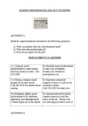 English worksheet: Naming Professions and Occupations
