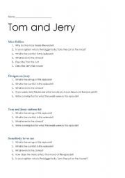 English Worksheet: tom and jerry work sheet