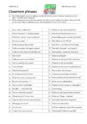 English Worksheet: Classroom phrases matching exercise