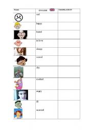 English worksheet: Feelings exercise - simple - happy, sad, ill, worried +