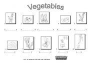 English worksheet: Vegetables - fill in missing letters and colour
