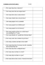 english worksheets variety of numbers questionnaire