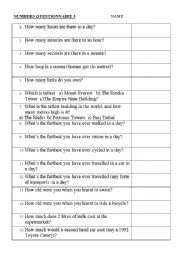 English worksheet: Numbers Questionnaire 3