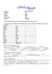 English worksheet: school objects