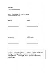 English Worksheet: Hobbies