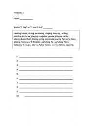 English worksheet: Hobbies - my preferences