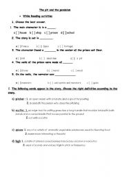 English Worksheet: The Pit and the Pendulum while reading activities