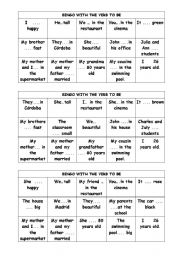 English Worksheet: Bingo verb to be