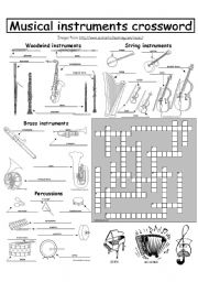 English Worksheet: Musical instruments crossword