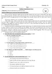 English Worksheet: Reading Comprehension for grade 4