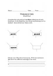 English Worksheet: Homonym Quiz