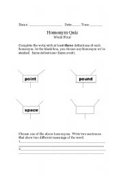 English worksheet: Homonym Quiz