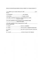 English Worksheet: Excersices of would rather and would prefer