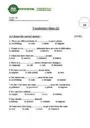 English worksheet: vocab. quiz