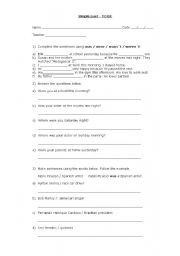 English Worksheet: simple past - to be