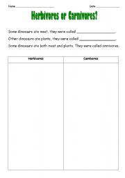 English worksheet: Herbivores or Carnivores