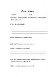 English Worksheet: Bullying 