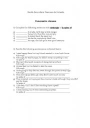 English worksheet: ALTHOUGH, IN SPITE OF