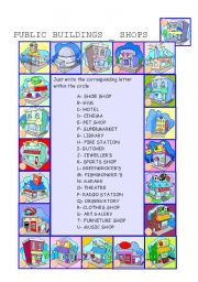 English Worksheet: IN THE CITY: shops and public buildings