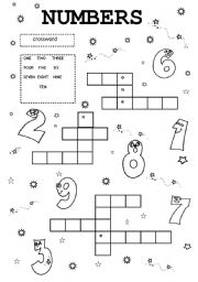 English Worksheet: NUMBERS CROSSWORD