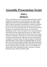 English Worksheet: Assembly presentation script grade 1