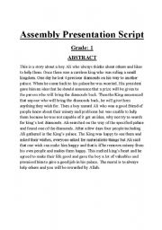 English worksheet: Assembly presentation script grade 1