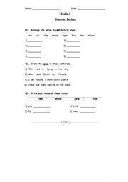 English worksheet: Grammar review (Miscellaneous topics for grade 1)