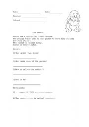 English worksheet: Rabbit text.