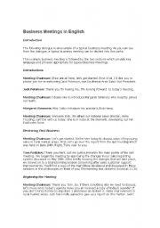 English Worksheet: Business Meetings in English