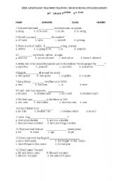 English Worksheet: multiple choice exam for 10 th drade