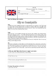 English Worksheet: City vs Countryside Assessment Test