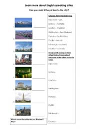 English Worksheet: English speaking cities