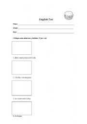 English worksheet: food and drinks test