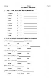 English worksheet: Science Review_Grade 3