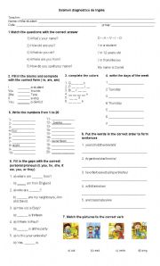 English Worksheet: diagnostic test