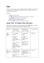 English Worksheet: verb CAN grammar guide