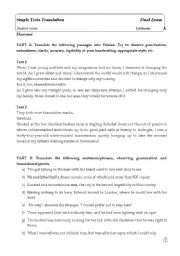 English worksheet: Simple Texts Translation Exam
