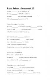 English Worksheet: Past Simple with Bryan Adams