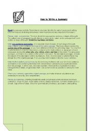 English Worksheet: How to write a summary - useful guideline + phrases