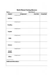 English Worksheet: Work Missed During Absence