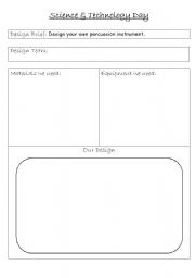 English worksheet: Design your own musical instrument planning and evaluation sheet