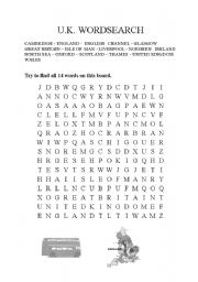 English Worksheet: UK Word search