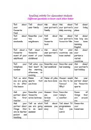 English Worksheet: Speaking activity